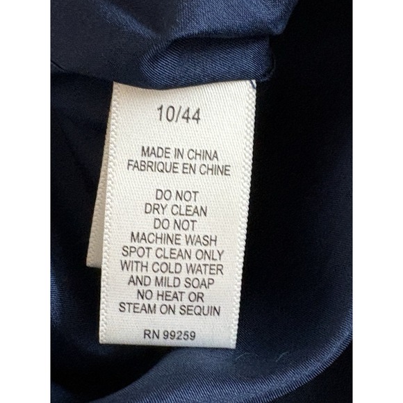 Vera Wang Sequined Party Dress Navy Blue Satin Midi With Black Sequin‎ Neckline - Picture 5 of 16